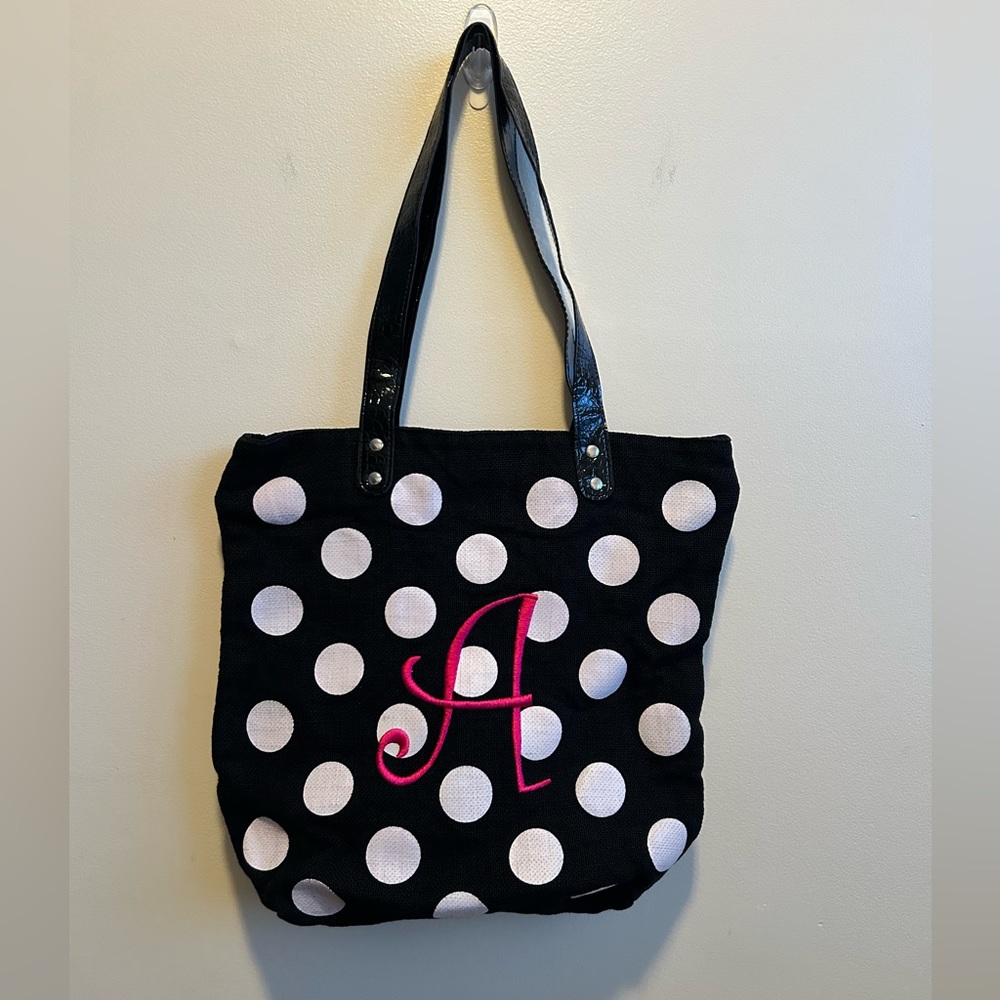 Monogram A Black and White Polka Dot Purse Tote Bag